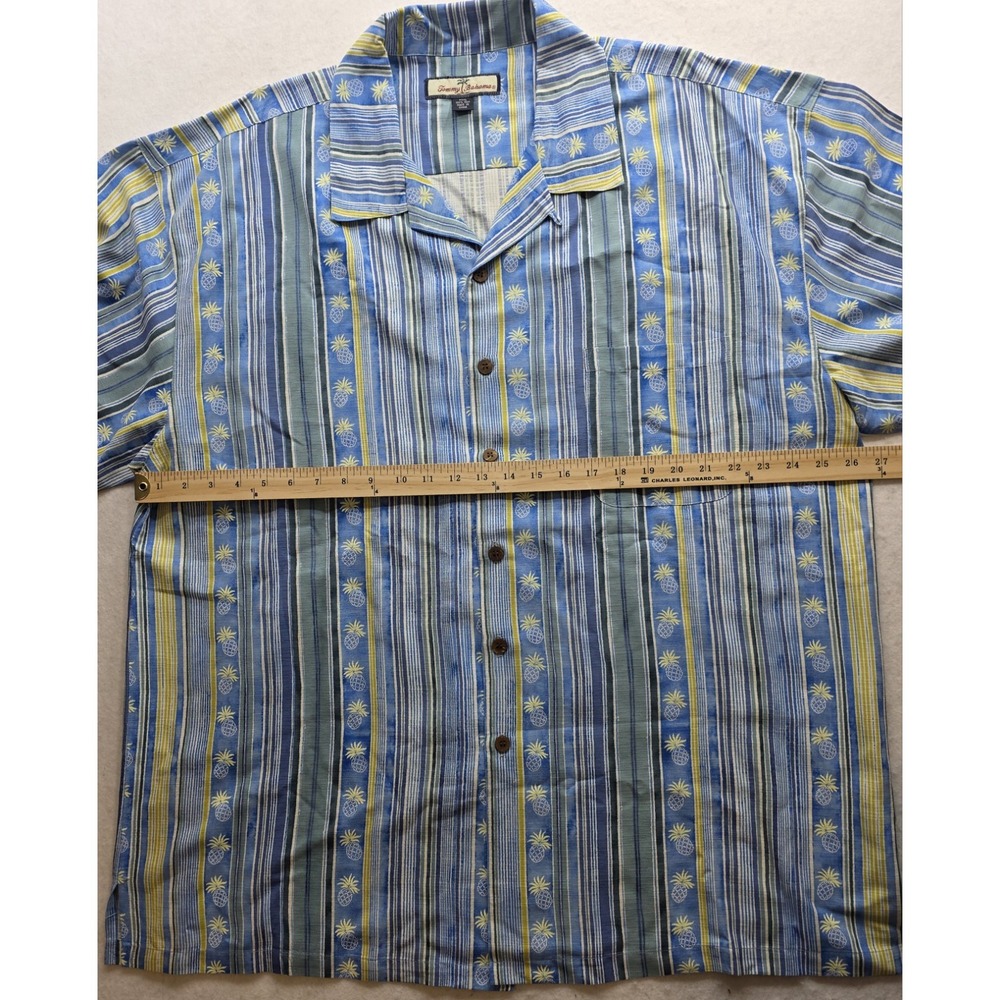 Tommy Bahama Men's Blue, Green, Yellow Stripe Pineapple Hawaiian Shirt. Size 3XL - Picture 4 of 8